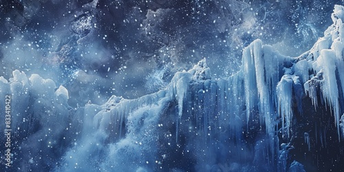 Starlit sovereign of the ancient sky atop frozen waterfalls background, ai generated photo