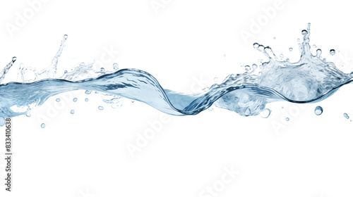 Isolated water splash in transparent background with blue bubbles and flowing motion	
