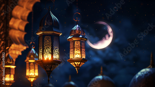 Luxury 3d lantern islamic festival background for ramadan kareem, eid al fitr, eid al adha, islamic new year, generative ai © Vectmonster