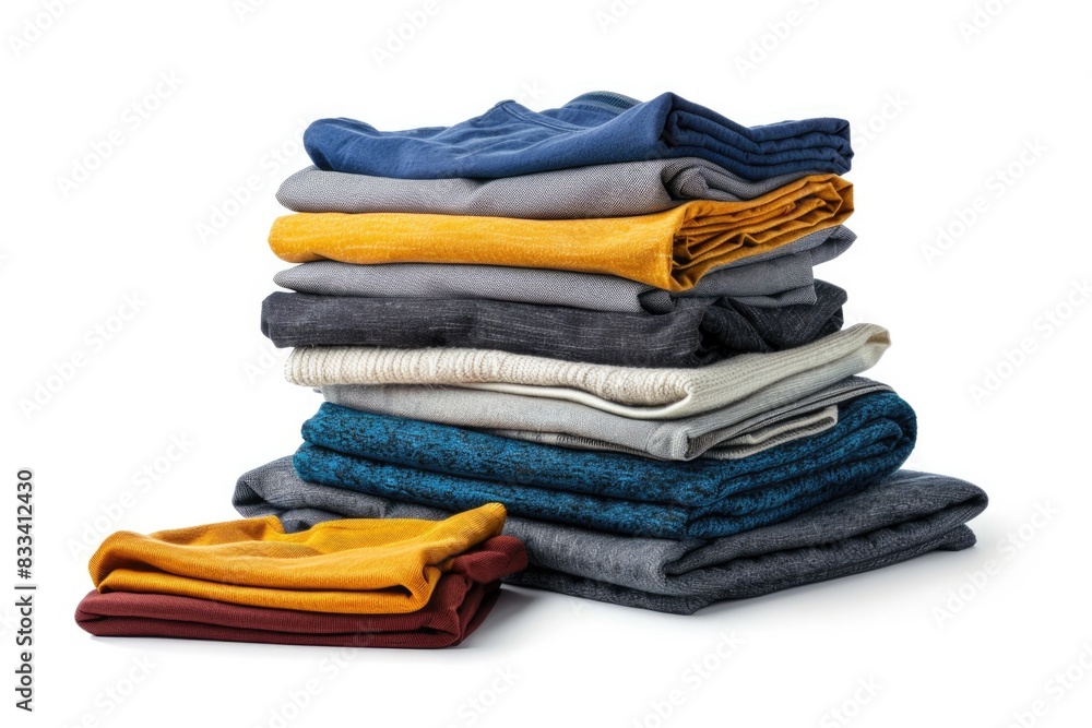 Folded Clothes. Clean and Assorted Apparel Collection on White Background Folded Clothes. Clean and Assorted Apparel Collection on White Background