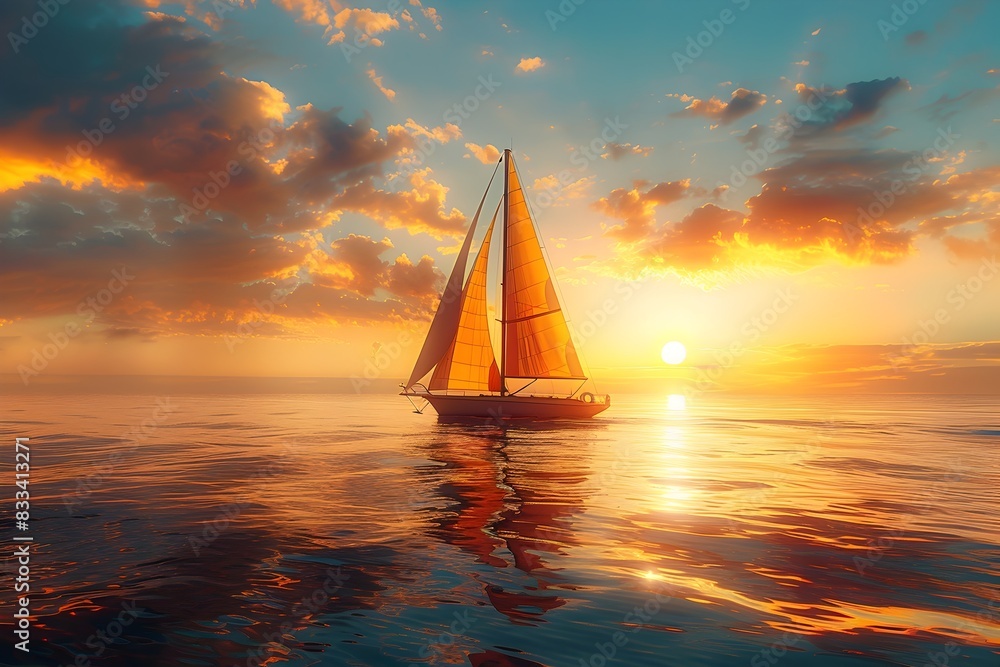 Majestic Sailboat Gliding Across Tranquil Waters at Sunset