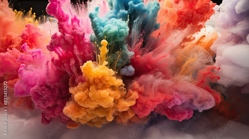 Photograph of a powder explosion captured in slow motion, revealing the mesmerizing choreography of particles as they interact and disperse. Photograph of a powder explosion captured in slow motion, revealing the mesmerizing choreography of particles as they interact and disperse.