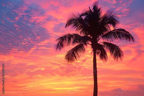 Captivating Tropical Sunset with Silhouetted Palm Tree
