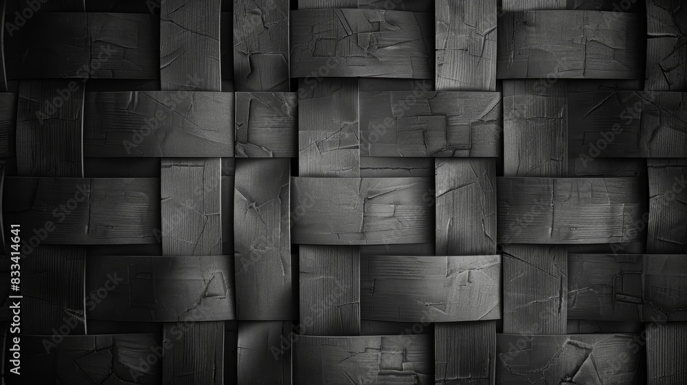 Dark woven texture background featuring a pattern of interwoven strips, providing a sleek and modern design for various creative projects. Dark woven texture background featuring a pattern of interwoven strips, providing a sleek and modern design for various creative projects.