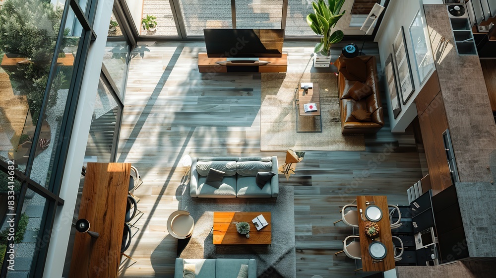 Detailed apartment layout in a modern architectural style. Setting: Present an overhead view of an apartment layout with clear, precise lines and a minimalist color scheme. Detailed apartment layout in a modern architectural style. Setting: Present an overhead view of an apartment layout with clear, precise lines and a minimalist color scheme.