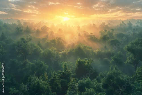 Enchanting Forest Awakening Under the First Light of Dawn