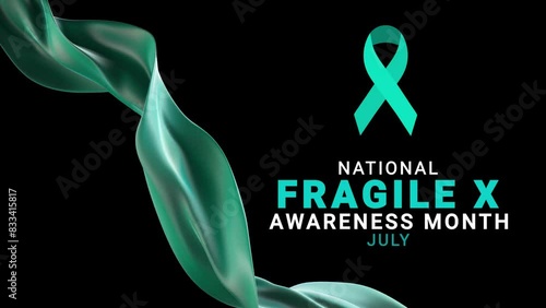 Fragile X Awareness Month. Teal color ribbon wave motion. photo