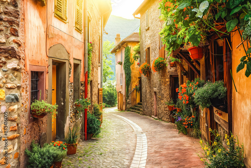 A charming European village with cobblestone streets and historic architecture  perfect for capturing the essence of Old World charm.