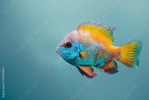 Colorful Damselfish Isolated on Solid Background. photo