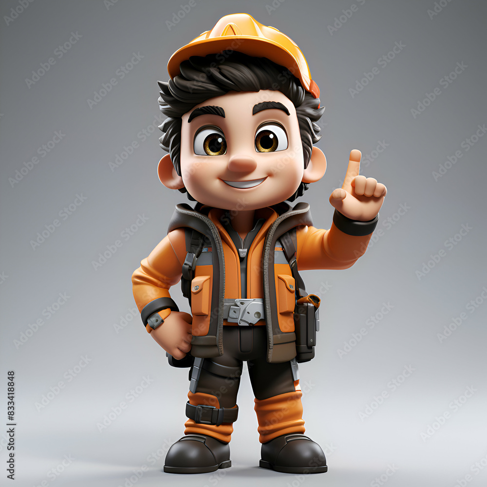 3D Illustration of a Little Boy Construction Worker with an idea 3D Illustration of a Little Boy Construction Worker with an idea