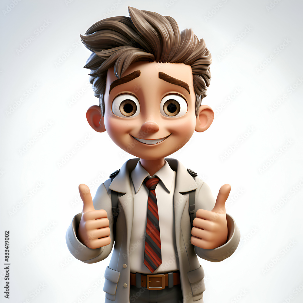 3D illustration of a school boy with thumbs up on white background 3D illustration of a school boy with thumbs up on white background