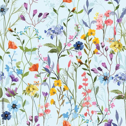 Beautiful wild flower forest seamless patten © nalinee