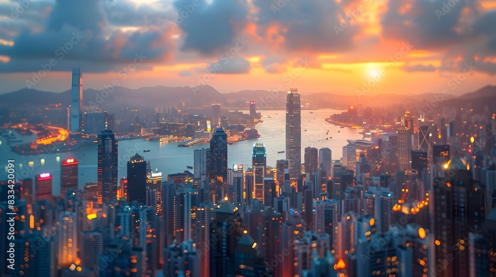 Fototapeta premium Vibrant Cityscape at Tilted Angle during Stunning Twilight Skyline