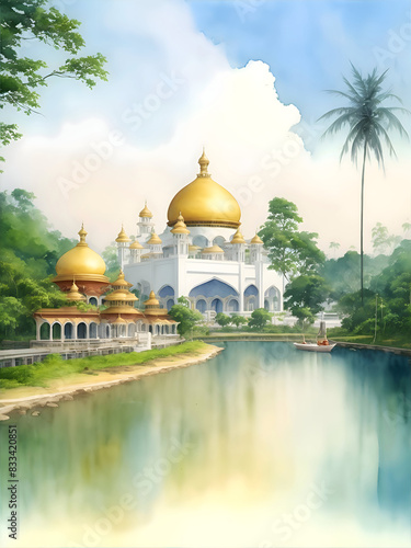 Bandar Seri Begawan Brunei Country Landscape Watercolor Illustration Art	 photo