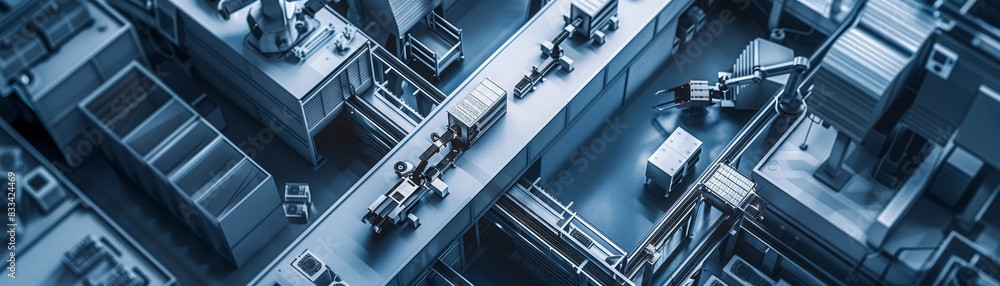A high-tech factory with automated machines and conveyor systems working in unison, showcasing advanced manufacturing processes and industrial automation. A high-tech factory with automated machines and conveyor systems working in unison, showcasing advanced manufacturing processes and industrial automation.