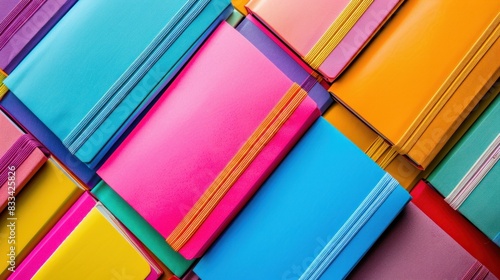 colorful notebooks neatly organized in a high-angle picture, signifying the anticipation and planning for going back to school. photo
