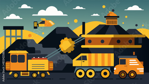 The rumbling of heavy machinery and the clanking of metal create a symphony of industrial sounds as the coal is sorted with impressive speed and. Vector illustration