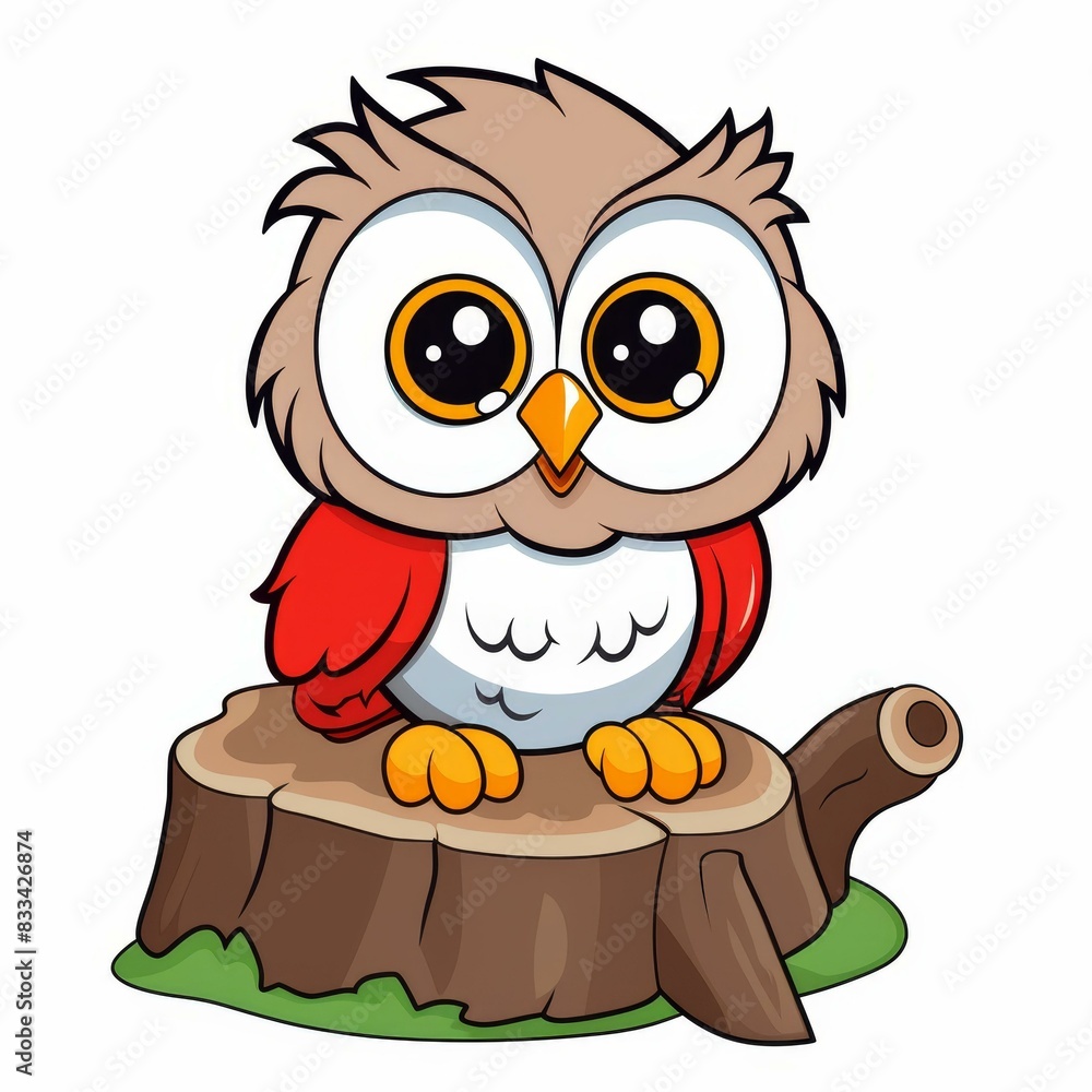 Naklejka premium Simple and cute illustration of a wise owl on a tree branch.