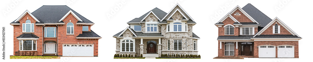 Brick suburb mansion house png element set on transparent background Brick suburb mansion house png element set on transparent background