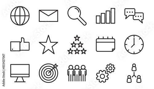 Communication working on social networks and sending business messages icon set. Editable stroke. Vector illustration