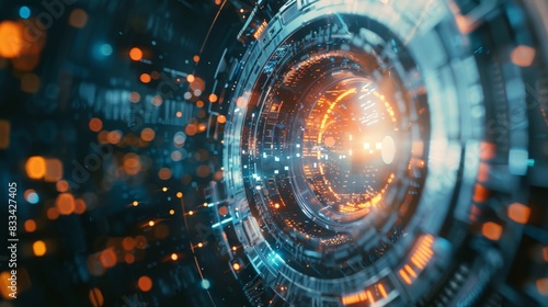 Wallpaper Mural Futuristic digital technology abstract background with glowing particles and circular structures. Perfect for tech and innovation concepts. Torontodigital.ca