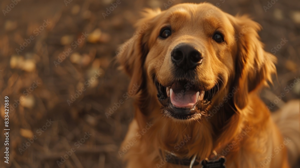 A brown dog sitting in a field of dry grass
