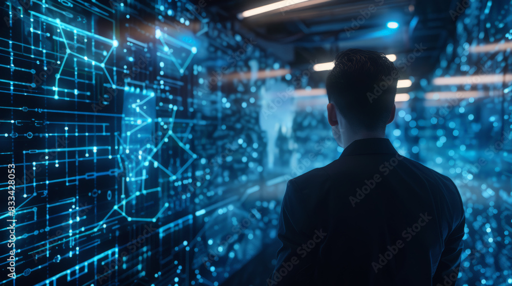 businessman with virtual cyber security technology businessman with virtual cyber security technology