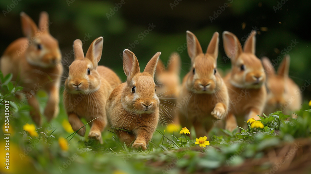 group of rabbits running group of rabbits running