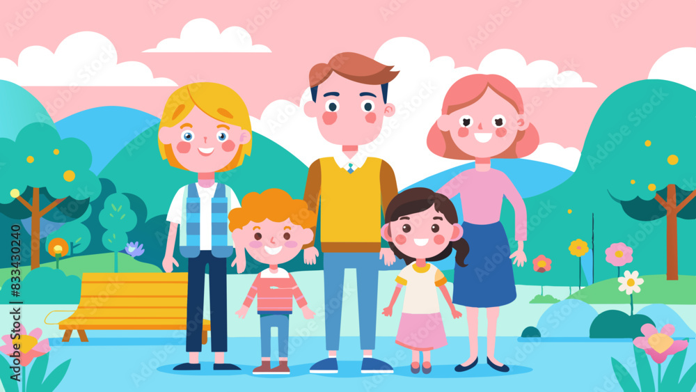 Happy Cartoon Family Enjoying a Sunny Day in the Park Happy Cartoon Family Enjoying a Sunny Day in the Park