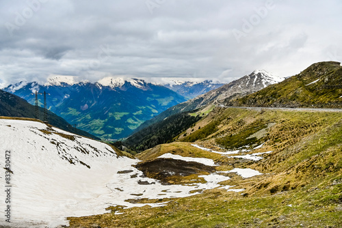 Jaufenpass, Passstrasse, Bergstrasse, Alpenpass, Aussicht, Berge, Jaufenspitze, St. Leonhard, Eisacktal, Naturpark, Wanderweg, Frühling, Südtirol, Italien photo