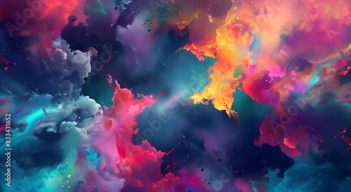 A vibrant multi color shapes resembling nebula in space composed from colorful powder Multi-Color and Nebula Concept