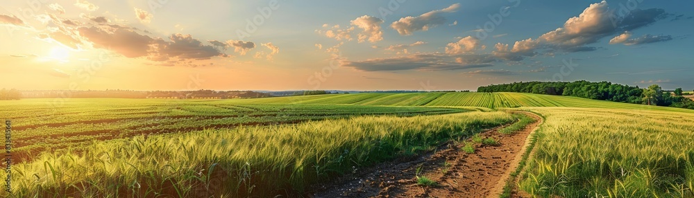 Fototapeta premium A green landscape turning brown due to extreme drought caused by global warming