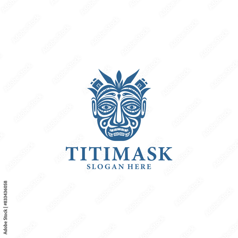 Obraz premium Tiki mask logo vector illustration