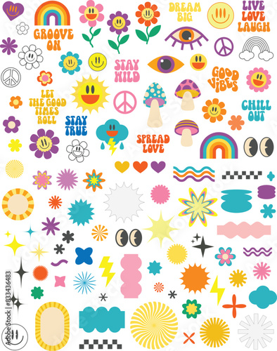 Retro groovy psychedelic shapes set