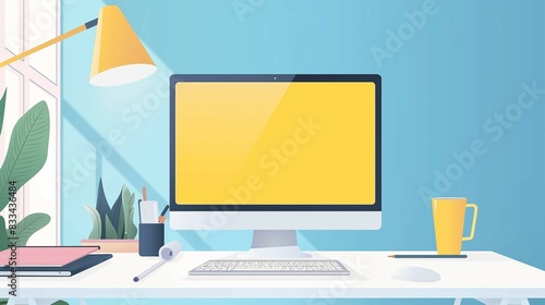 Illustration laptop computer mockup designed with blank monitor screen