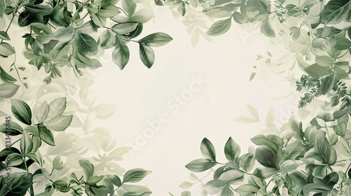 A green background with leaves and branches. The background is a forest with a lot of green foliage