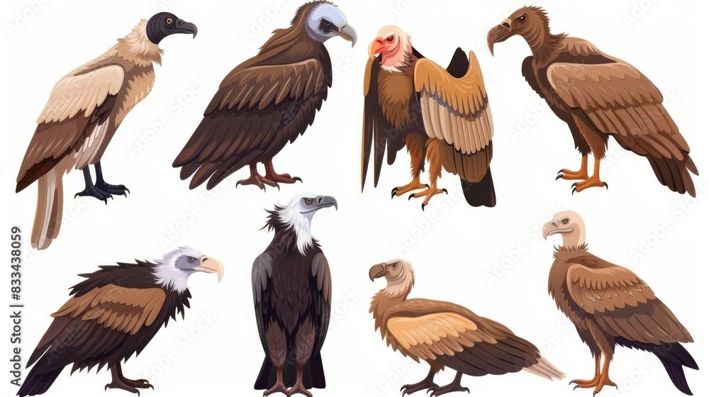 Fototapeta premium A group of vultures perched next to each other, ready to take flight