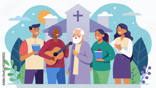 The church music ministry performing at a terminal care center bringing comfort and serenity to both patients and their families through their. Vector illustration
