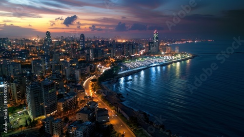 Nighttime aerial view of the Beirut skyline