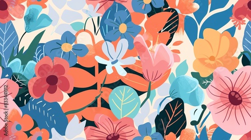 Wallpaper Mural Picture-perfect flowers flat design side view picture-perfect theme cartoon drawing Tetradic color scheme . Seamless Pattern, Fabric Pattern. Torontodigital.ca