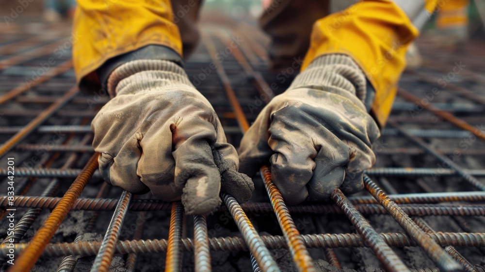 Close-up photo of a person's hands grasping a metal bar, with details on texture and material Close-up photo of a person's hands grasping a metal bar, with details on texture and material