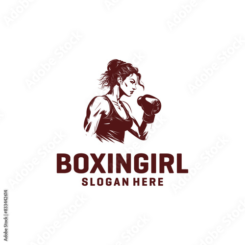 Boxing girl logo vector illustration