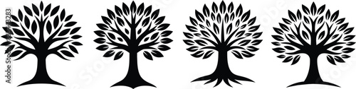 collection isolated tree Symbol silhouette style on white background. Can be used for your work.