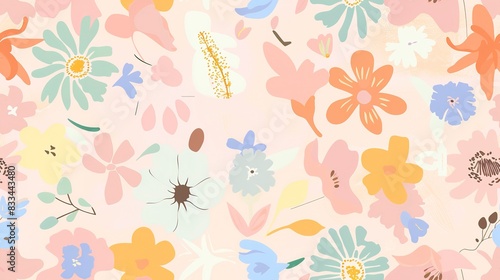 Wallpaper Mural Flower wallpaper flat design top view collage theme cartoon drawing colored pastel . Seamless Pattern, Fabric Pattern. Torontodigital.ca