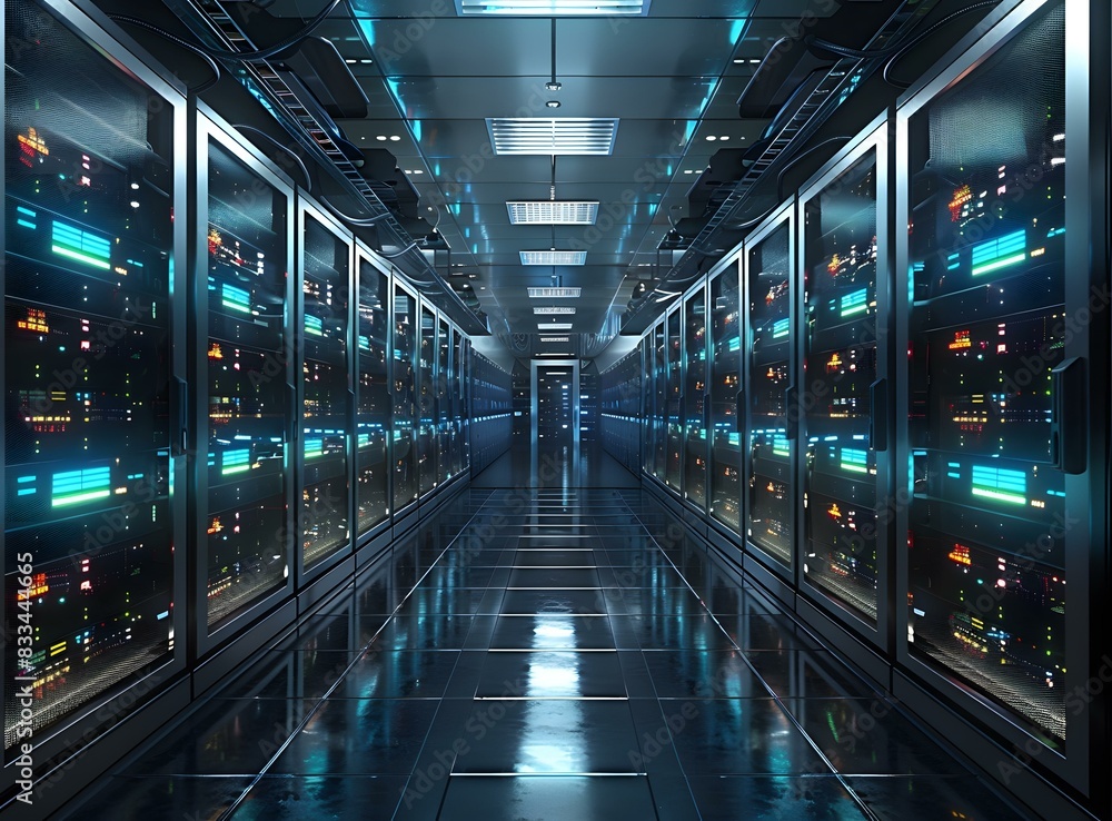 Fototapeta premium Server room with rows of server racks