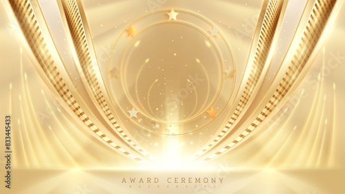 Elegant Gold Background Featuring Stars and Luxurious Details, Perfect for Award Ceremonies, Gala Events, and Prestigious Celebrations. Vector Illustration.