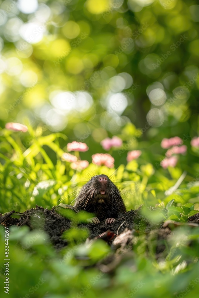 close-up of a mole burrowing. Selective focus
