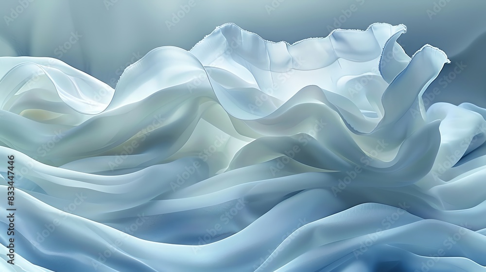 Abstract flowing white fabric with soft, delicate folds and a hint of blue. Abstract flowing white fabric with soft, delicate folds and a hint of blue.