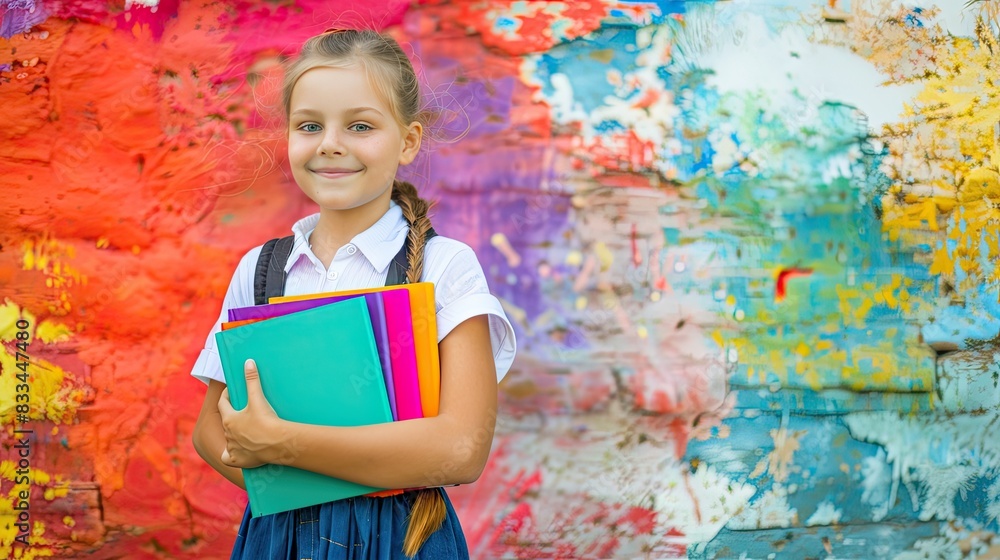 Fototapeta premium a child with books in his hands is getting ready for school. Selective focus