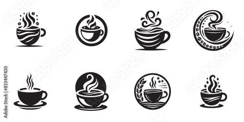 Minimalist cup of coffee vector set. Logo silhouette on white background